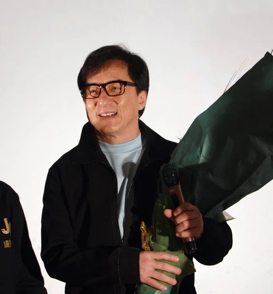 Hong Kong Szupersztár Kung Jackie Chan Jelent Során Sajtótájékoztatón Filmje — Stock Fotó