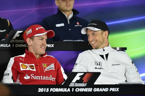 Sebastian Vettel Pilote Allemand Ferrari Jenson Button Pilote Britannique Malaren — Photo