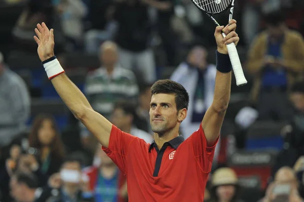 Novak Djokovic Serbie Réagit Après Avoir Vaincu Bernard Tomic Australie — Photo