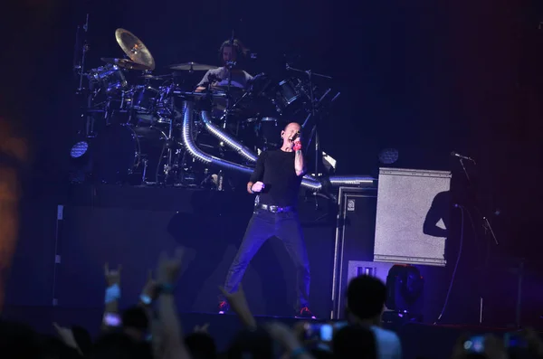 Miembros Banda Rock Estadounidense Linkin Park Tocan Concierto Beijing Gira — Foto de Stock