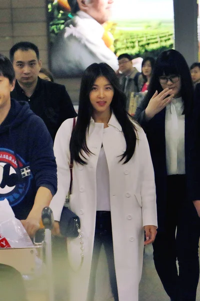 South Korean Actress Won Center Pictured Arriving Shanghai Pudong International — Stock Photo, Image