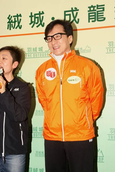 Hong Kong Fellépés Csillag Jackie Chan Jobbra Mosolyog Egy Jótékonysági — Stock Fotó