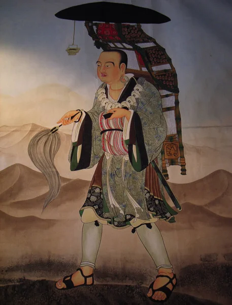 Tekintettel Festmény Xuanzang Kínai Buddhista Szerzetes Aki Utazott Indiába Tang — Stock Fotó