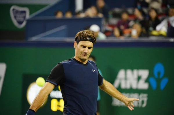 Roger Federer Szwajcarii Reaguje Drugim Meczu Rundy Singlu Przeciwko Albert — Zdjęcie stockowe