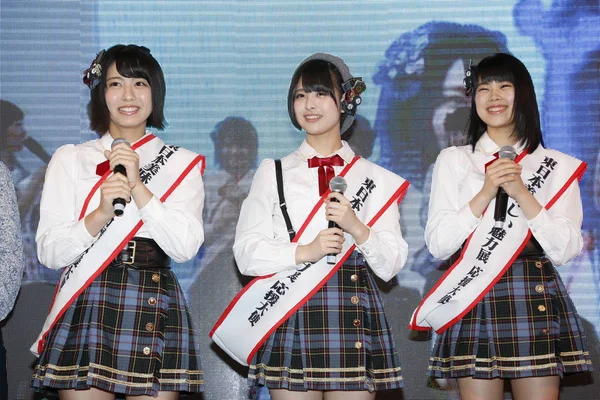 Zleva Maria Shimizu Shiori Sato Nanase Yoshikawa Týmu Japonské Idol — Stock fotografie