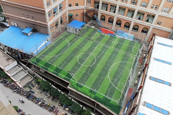 Vista Campo Futebol Telhado Prédio Escritórios Dois Andares Cidade Zhengzhou — Fotografia de Stock