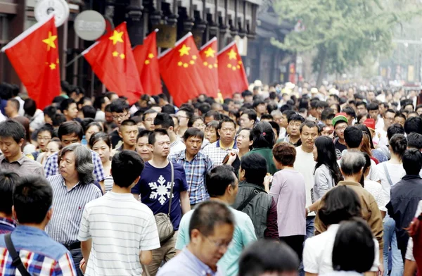 Turister Folkmassan Gata Nära Konfucius Tempel Semester Nationaldagen Nanjing Stad — Stockfoto