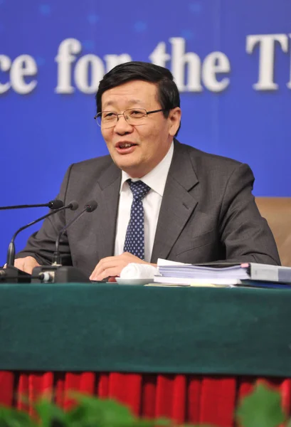 Министр Финансов Китая Цзивэй Выступил Пресс Конференции Время Третьей Сессии — стоковое фото
