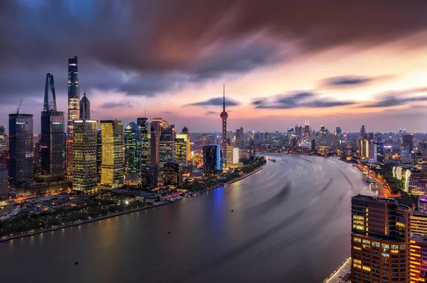 Skyline Vista Puxi Huangpu River Lujiazui Financial District Con Oriental — Foto Stock