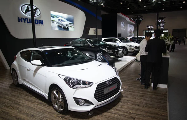 Coches Hyundai Importados Están Exhibición Durante Una Exposición Automóviles Beijing — Foto de Stock