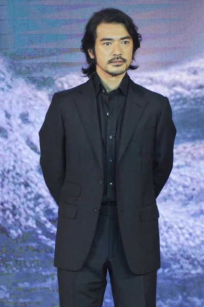 Taiwanees Japans Acteur Zanger Takeshi Kaneshiro Vormt Tijdens Een Persconferentie — Stockfoto