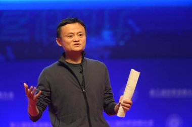 Jack Ma Yun, Chairman of Alibaba Group, speaks during the 3rd World Zhejiang Entrepreneurs Convention in Hangzhou city, east China's Zhejiang province, 25 October 2015 clipart