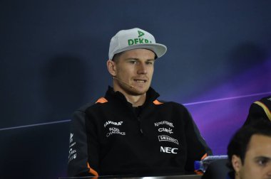 German F1 driver Nico Hulkenberg of Force India attends a press conference for the 2015 Formula 1 Chinese Grand Prix at the Shanghai International Circuit in Shanghai, China, 9 April 2015. clipart