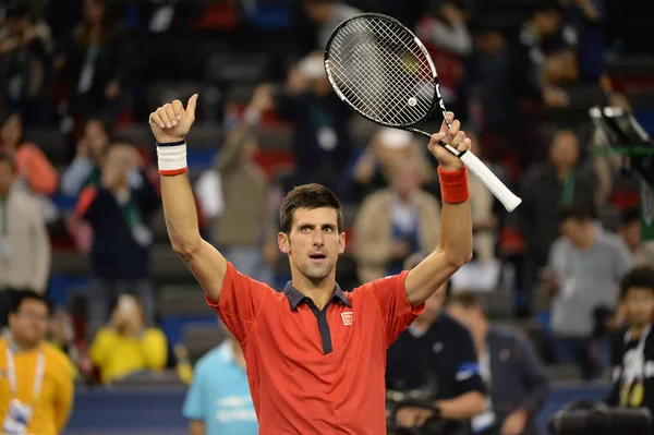 Novak Djokovic Serbie Réagit Après Avoir Vaincu Andy Murray Grande — Photo
