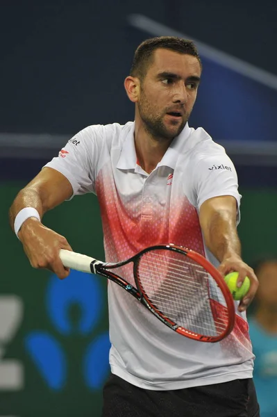 Marin Cilic Croacia Prepara Para Servir Tiro Contra China Primer — Foto de Stock