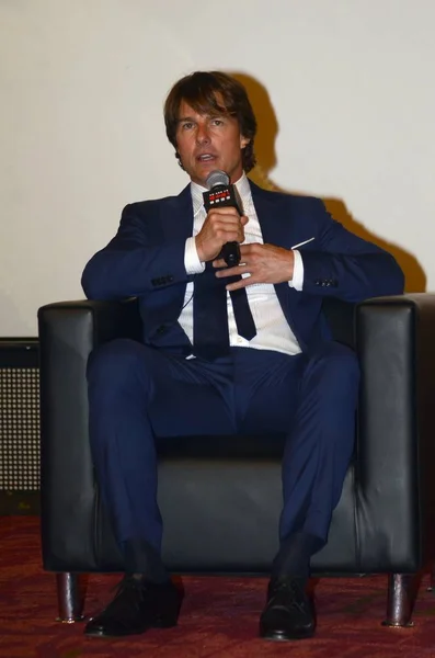 Ator Americano Tom Cruise Fala Durante Evento Encontro Fãs Para — Fotografia de Stock