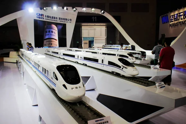 Trens Modelo São Exibidos Stand Cnr China Northern Locomotive Rolling — Fotografia de Stock
