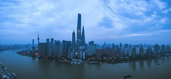 Vue Panoramique Quartier Financier Lujiazui Aube Avec Tour Shanghai Les — Photo