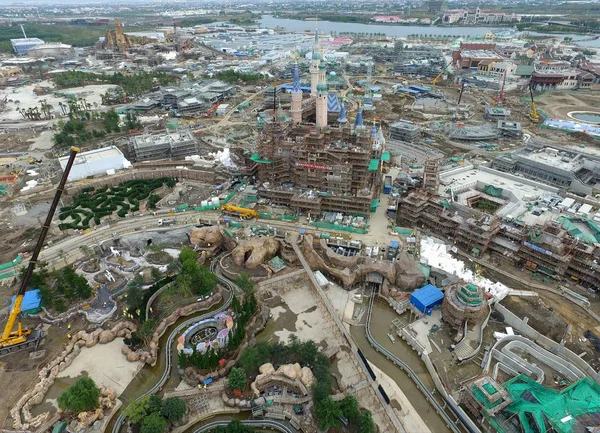 Vue Aérienne Shanghai Disney Resort Construction Pudong Shanghai Chine Octobre — Photo