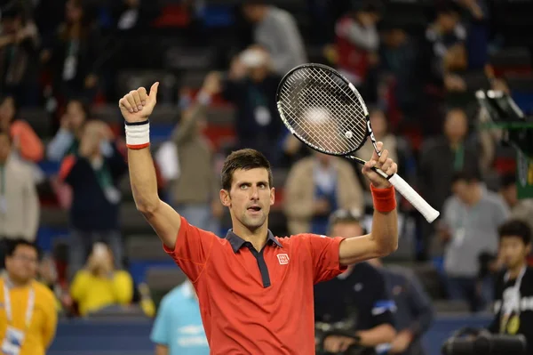 Novak Djokovic Serbie Réagit Après Avoir Vaincu Andy Murray Grande — Photo
