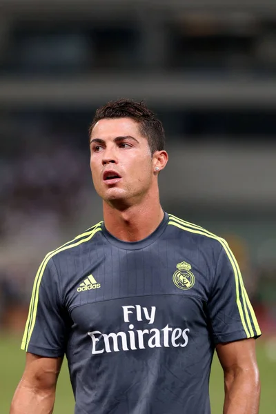 Cristiano Ronaldo Real Madrid Felmelegszik Előtt Barátságos Labdarúgó Mérkőzés Sanghaj — Stock Fotó