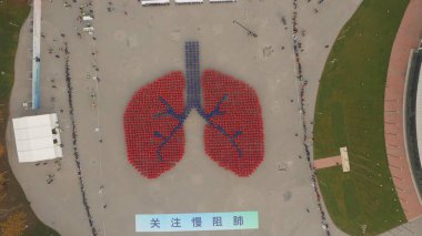 Bird's eye view of the world's largest human lung formed by volunteers to raise awareness to protect lungs from air pollution at the Garden Expo in the Fengtai district, Beijing, China, 15 November 2015 clipart