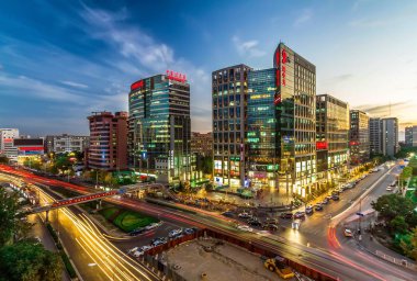 Night view of Zhongguancun Science Park, known as China's Silicon Valley, in Haidian District, Beijing, China, 27 August 2014. clipart