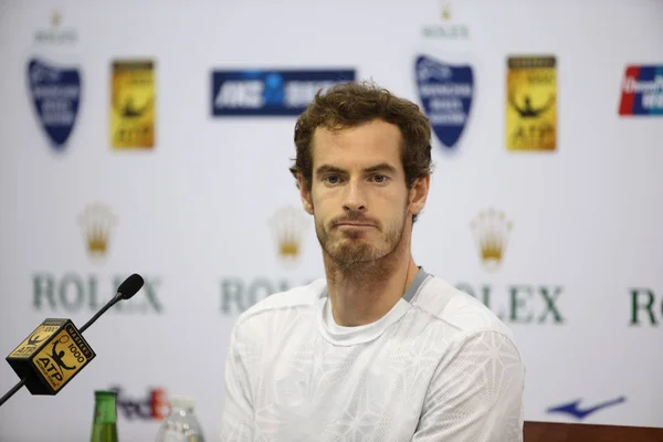 Andy Murray Της Βρετανίας Φοιτά Συνέντευξη Τύπου Για Τουρνουά Τένις — Φωτογραφία Αρχείου