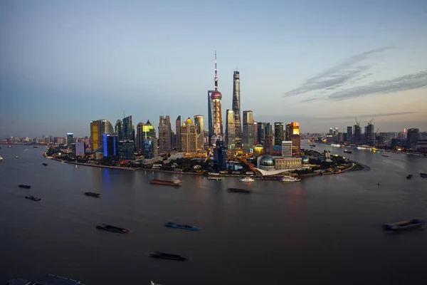 Vista Nocturna Del Río Huangpu Distrito Financiero Lujiazui Con Rascacielos — Foto de Stock