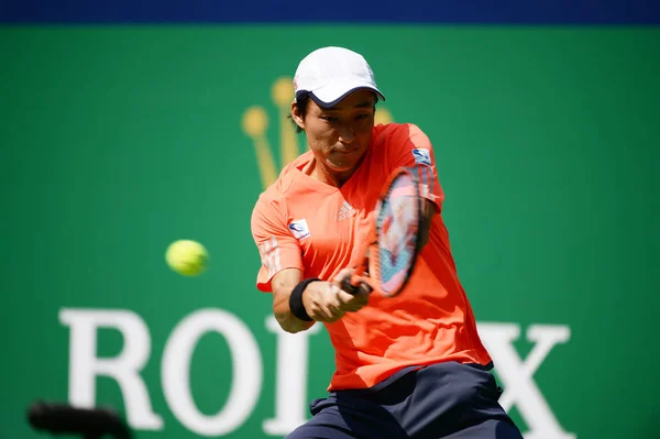 Soeda Japan Returns Shot Chung Hyeon South Korea Qualifying Match — Stock Photo, Image