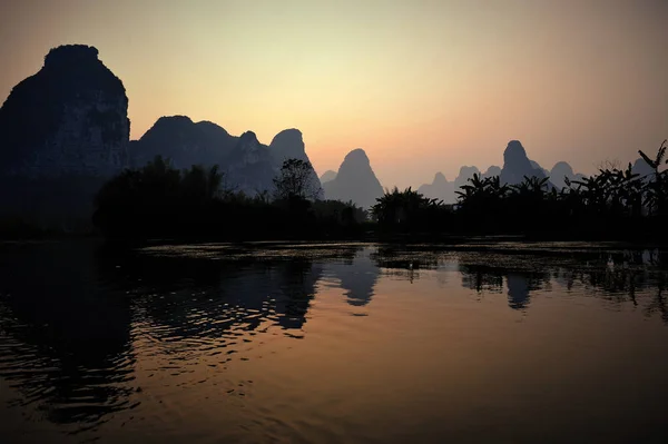 Landschap Van Mingshi Rivier Bergketens Schemering Mingshi Pastorale Mingshi Village — Stockfoto