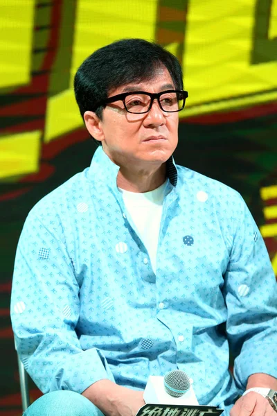 Hong Kong Action Star Jackie Chan Bei Einer Pressekonferenz Seinem — Stockfoto