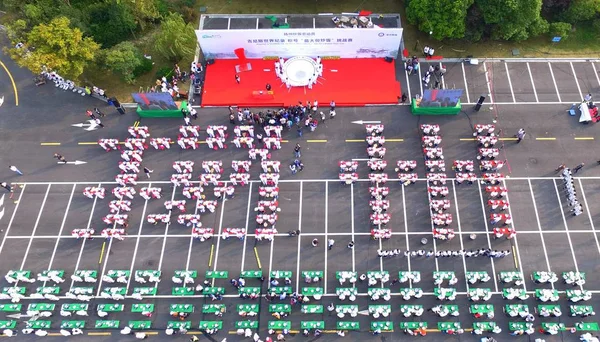 Vista Aérea Dos Chefs Chineses Cozinhando Arroz Frito Yangzhou Durante — Fotografia de Stock