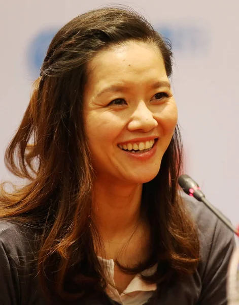 Китайський Теніс Зірка Посмішки Прес Конференції Відставці Під Час 2015 — стокове фото