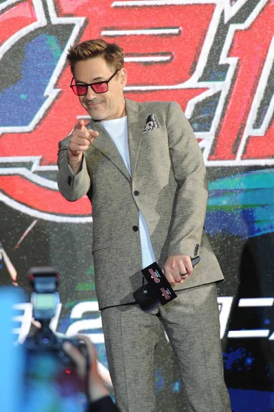俳優ロバート ダウニー 2015 日彼の映画 アベンジャーズ 年齢の Ultron 中国北京での記者会見でポーズ — ストック写真