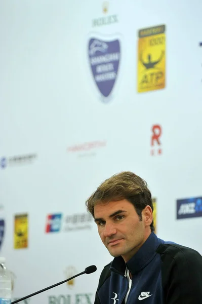 Roger Federer Aus Der Schweiz Nimmt Der Pressekonferenz Des Shanghai — Stockfoto