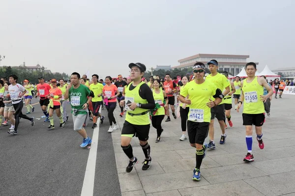 Chiński Uczestników Uruchomić Podczas Beijing Marathon International 2015 Pekinie Września — Zdjęcie stockowe