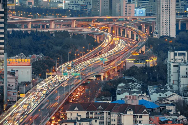 Нічний Погляд Yan Road Підвищені Шосе Пусі Шанхай Китай Травень — стокове фото