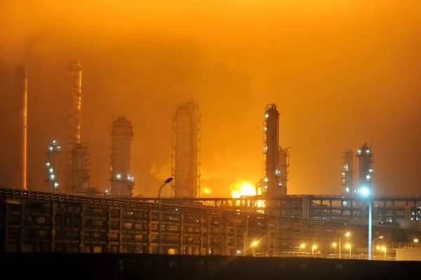 Ogień Blaze Widoczne Paraksylenu Zakład Chemiczny Wybuchu Mieście Zhangzhou Południowo — Zdjęcie stockowe