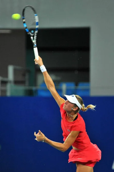 Denisa Allertova Tsjechische Serveert Tegen Simona Halep Uit Roemenië Hun — Stockfoto