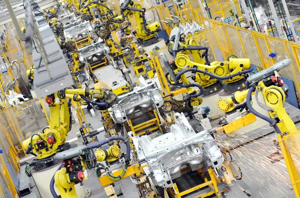 Roboterarme Schweißen Autoteile Einer Autofabrik Von Dongfeng Peugeot Citroen Automobile — Stockfoto