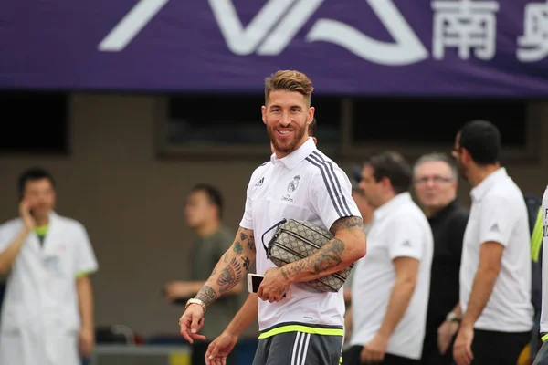 Sergio Ramos Del Real Madrid Arriva Una Sessione Formazione Nella — Foto Stock