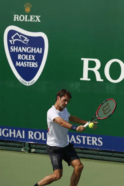 Roger Federer Suíça Participa Uma Sessão Treinamento Para Torneio Tênis — Fotografia de Stock