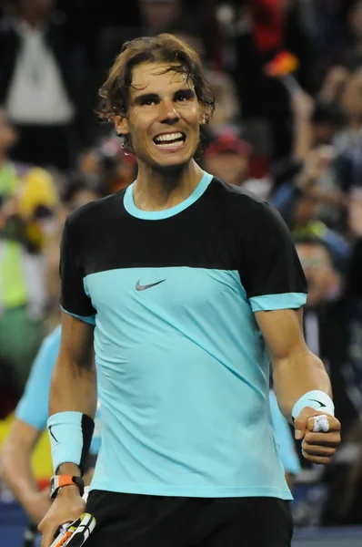 Rafael Nadal España Reacciona Después Derrotar Milos Raonic Canadá Partido —  Fotos de Stock