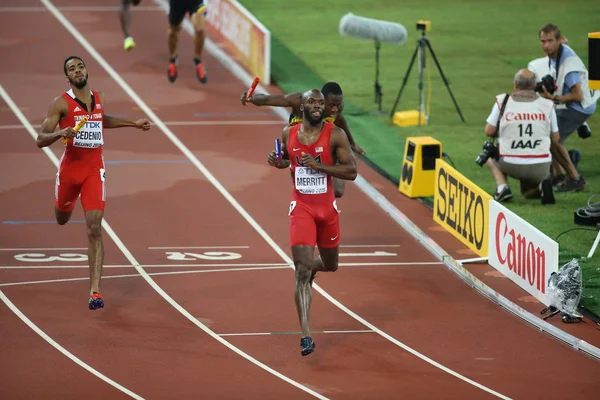 Lashawn Merritt United States Front Crosses Finish Line Win Gold — Stock Photo, Image