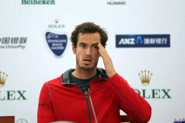 Brittisk Tennisspelare Andy Murray Sköter Presskonferens För 2015 Shanghai Rolex — Stockfoto