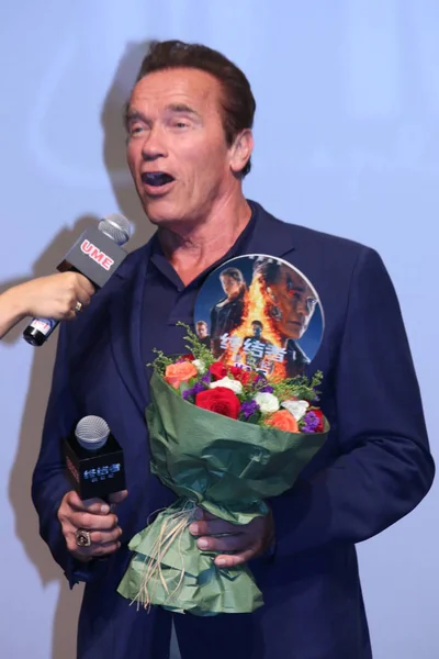 American Actor Arnold Schwarzenegger Speaks Premiere His Movie Terminator Genisys — Stock Photo, Image