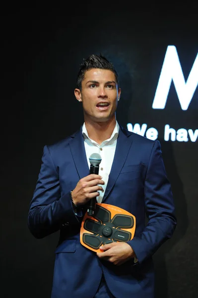 Portugalská Fotbalová Superstar Cristiano Ronaldo Mluví Během Propagační Akce Pro — Stock fotografie