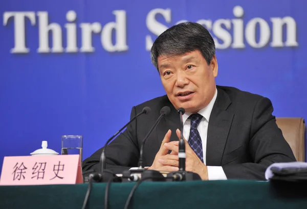 Shaoshi Předseda Čínského Národního Rozvoje Reformní Komise Ndrc Hovoří Tiskové — Stock fotografie