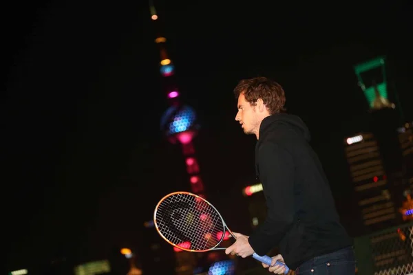 Brittisk Tennisspelare Andy Murray Spelar Tennis Med Kinesiska Tennisspelare Zhang — Stockfoto